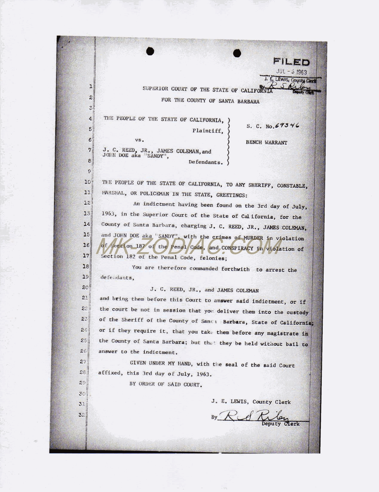 bench warrant for J. C. Reed, Jr. and James Coleman