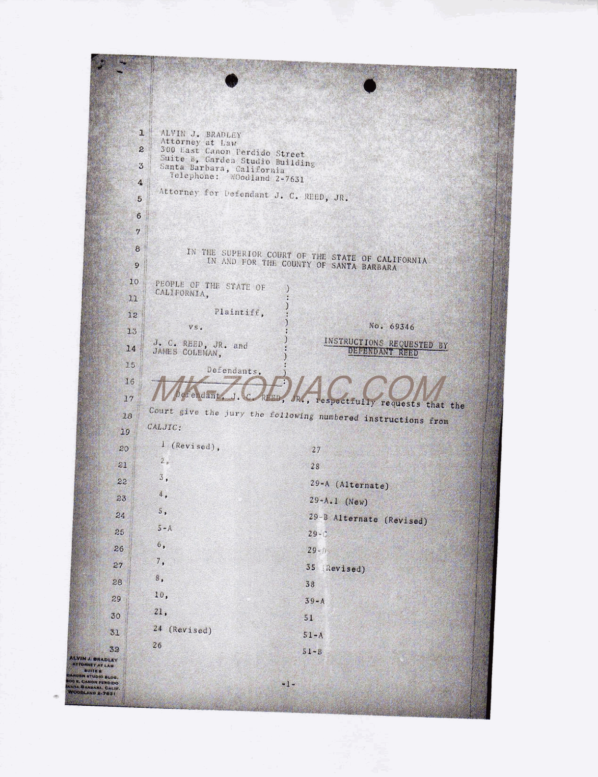 instructions requested by defendant for Reed - page 1