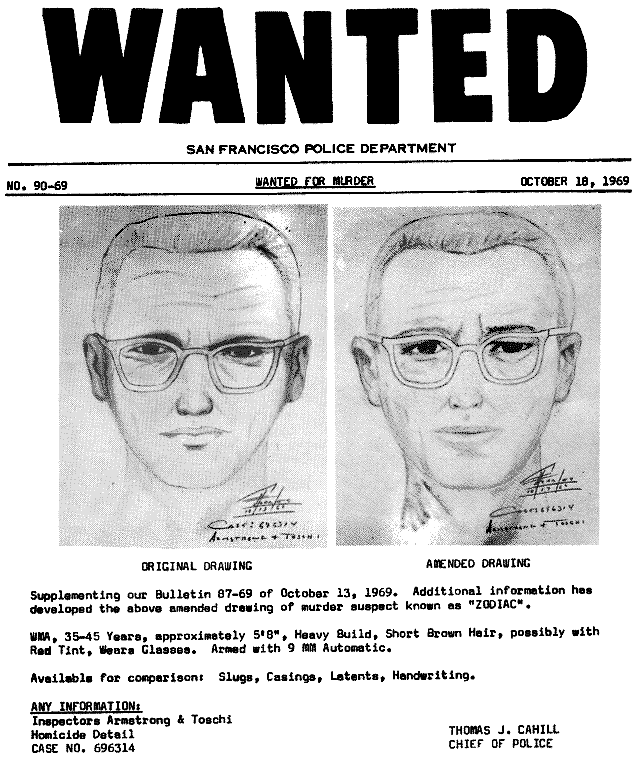 wanted poster for the Zodiac
