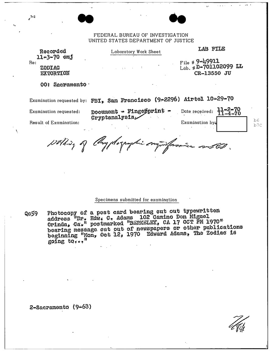 FBI report dated November 4, 1970