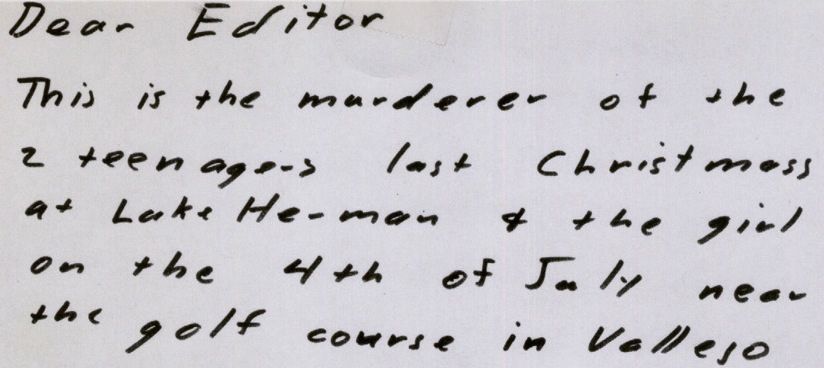 Dear Editor This is the murderer of the 2 teenagers last Christmass at Lake Herman & the girl on the 4th of July near the golf course in Vallejo