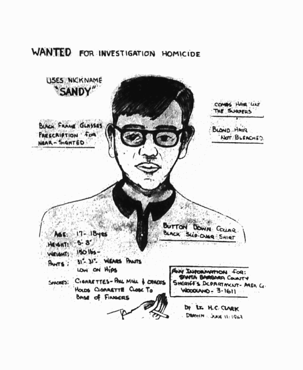 wanted poster for "Sandy" drawn by Lieutenant H. C. Clark